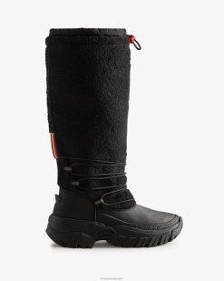 Botas altas para la nieve con aislamiento de piel de oveja vegana Wanderer T424T208 mujer negro Hunter