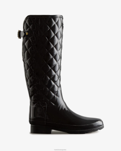 botas de lluvia altas acolchadas ajustables y de corte entallado y refinadas T424T92 mujer negro Hunter