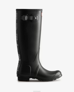 botas de lluvia altas con correa trasera T424T70 mujer blanco negro Hunter