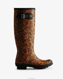 botas de lluvia altas con estampado de leopardo T424T168 mujer bronceado intenso/silla de montar/negro Hunter