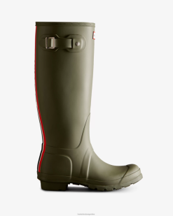 botas de lluvia altas con logo tricolor en la parte posterior T424T9 mujer liquen verde Hunter
