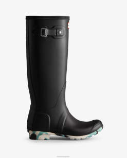 botas de lluvia altas con suela de color T424T134 mujer negro/sauce blanco/azul ojo de pájaro Hunter