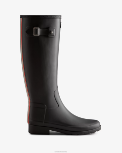 botas de lluvia altas refinadas y entalladas con logo tricolor en la correa posterior T424T170 mujer negro Hunter