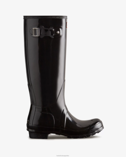 botas de lluvia altas y brillantes originales T424T55 mujer negro Hunter