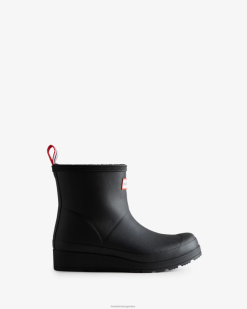 botas de lluvia cortas con aislamiento de piel de oveja vegana T424T89 mujer negro Hunter