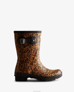 botas de lluvia cortas con estampado de leopardo T424T128 mujer bronceado intenso/silla de montar/negro Hunter