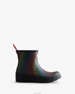 botas de lluvia cortas con logo y estampado de arco iris T424T315 mujer logo arcoíris xray azul marino Hunter