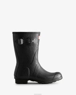 botas de lluvia cortas con textura de erosión T424T182 mujer textura de erosión negra Hunter