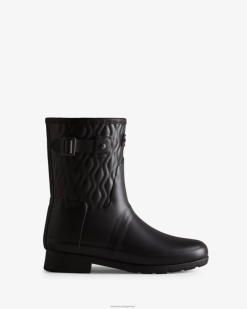 botas de lluvia cortas y refinadas con corte entallado y acolchado vertical T424T127 mujer negro Hunter