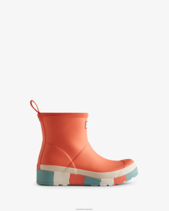 botas de lluvia play suela rayas cortas T424T183 mujer rosa caqui/sauce blanco/azul ojo de perdiz Hunter