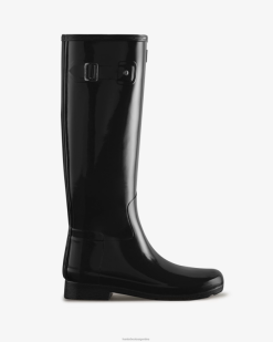 botas de lluvia refinadas y ajustadas y altas y brillantes T424T97 mujer negro Hunter