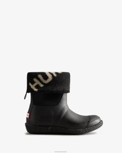 botas de piel de oveja veganas con logo y parte superior enrollable aisladas T424T331 mujer sauce blanco/negro Hunter