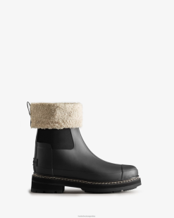 botas veganas de piel de oveja con parte superior enrollada y puntadas refinadas T424T211 mujer negro Hunter