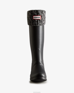 Calcetines altos para botas con puños de punto trenzado de 6 puntos T424T500 mujer Gris oscuro Hunter